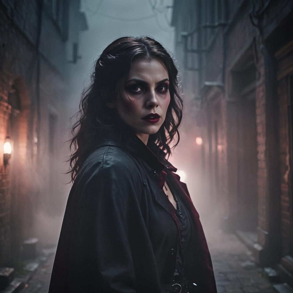 Vampire Rogue in Misty Alley: Film Noir Portrait