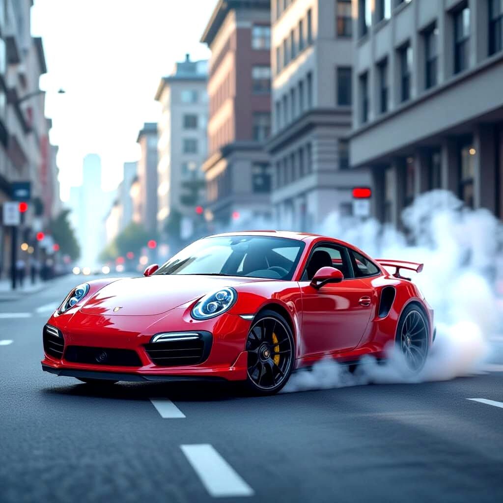 Red Porsche 911 Turbo Spinning Tires on Tarmac