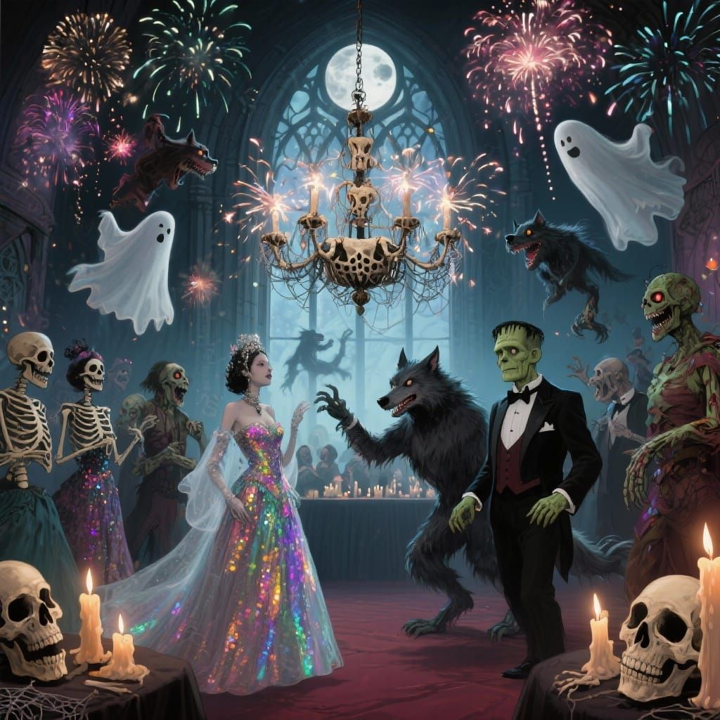 Gothic Crypt New Year's Ball with Monsters