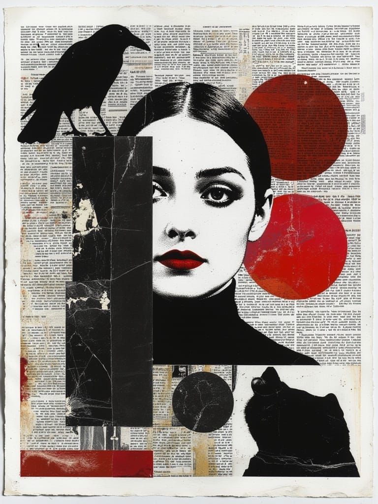 Magical Realism Fashion Model in Newspaper Print Style