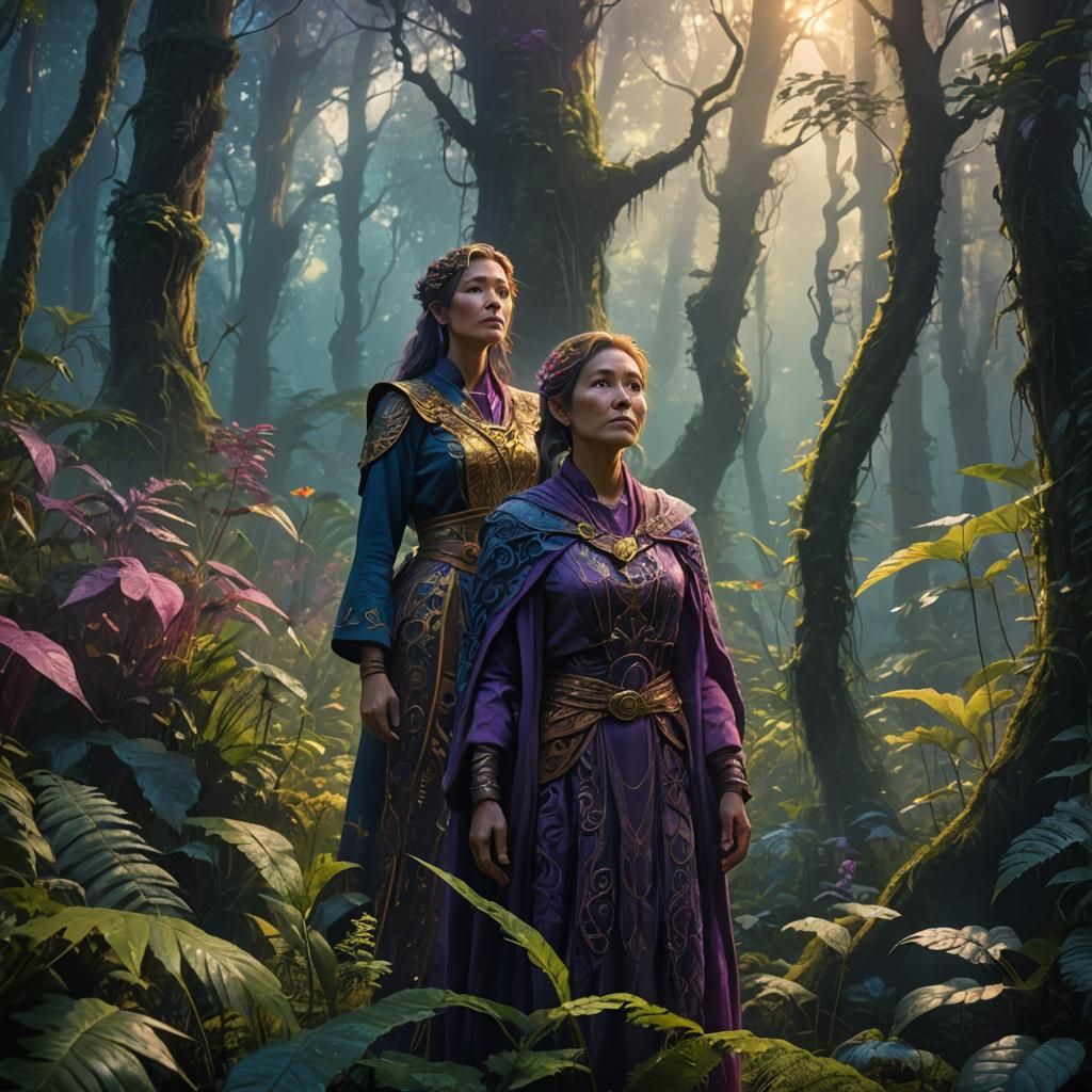 Mystical Forest Scene with Glowing Plants