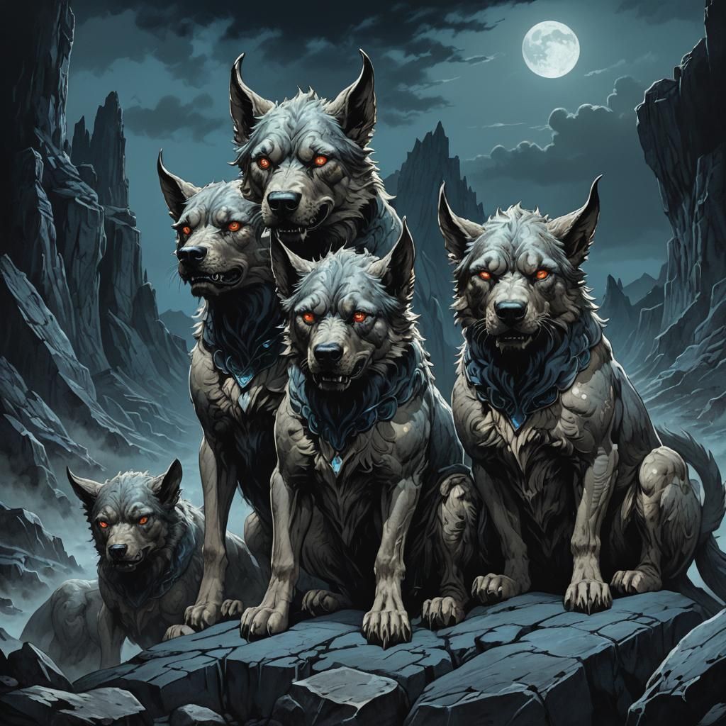 Three-Headed Cerberus in Dark Fantasy Style