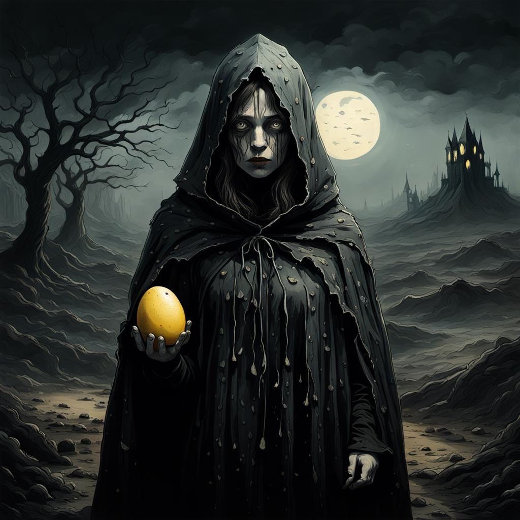 Eerie Egg Woman in Dark Surrealist Art