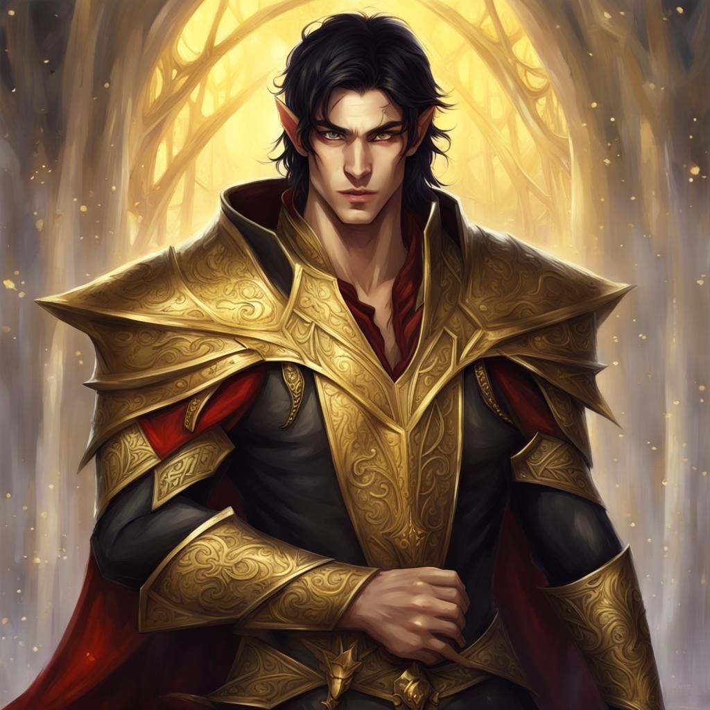 Golden-Skinned Elven God with Red Eyes
