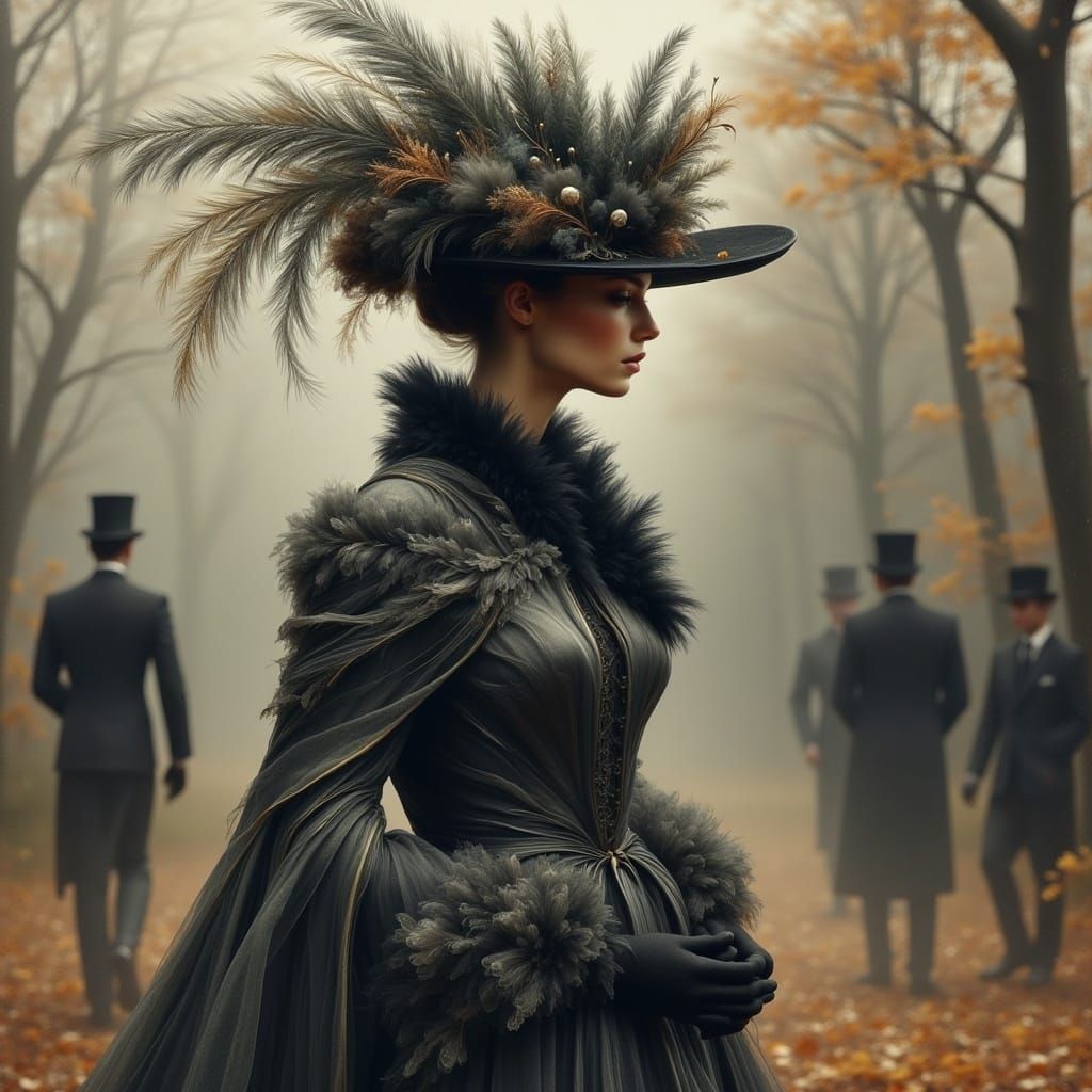 Regal Woman in Mourning, Romantic Era Watercolor