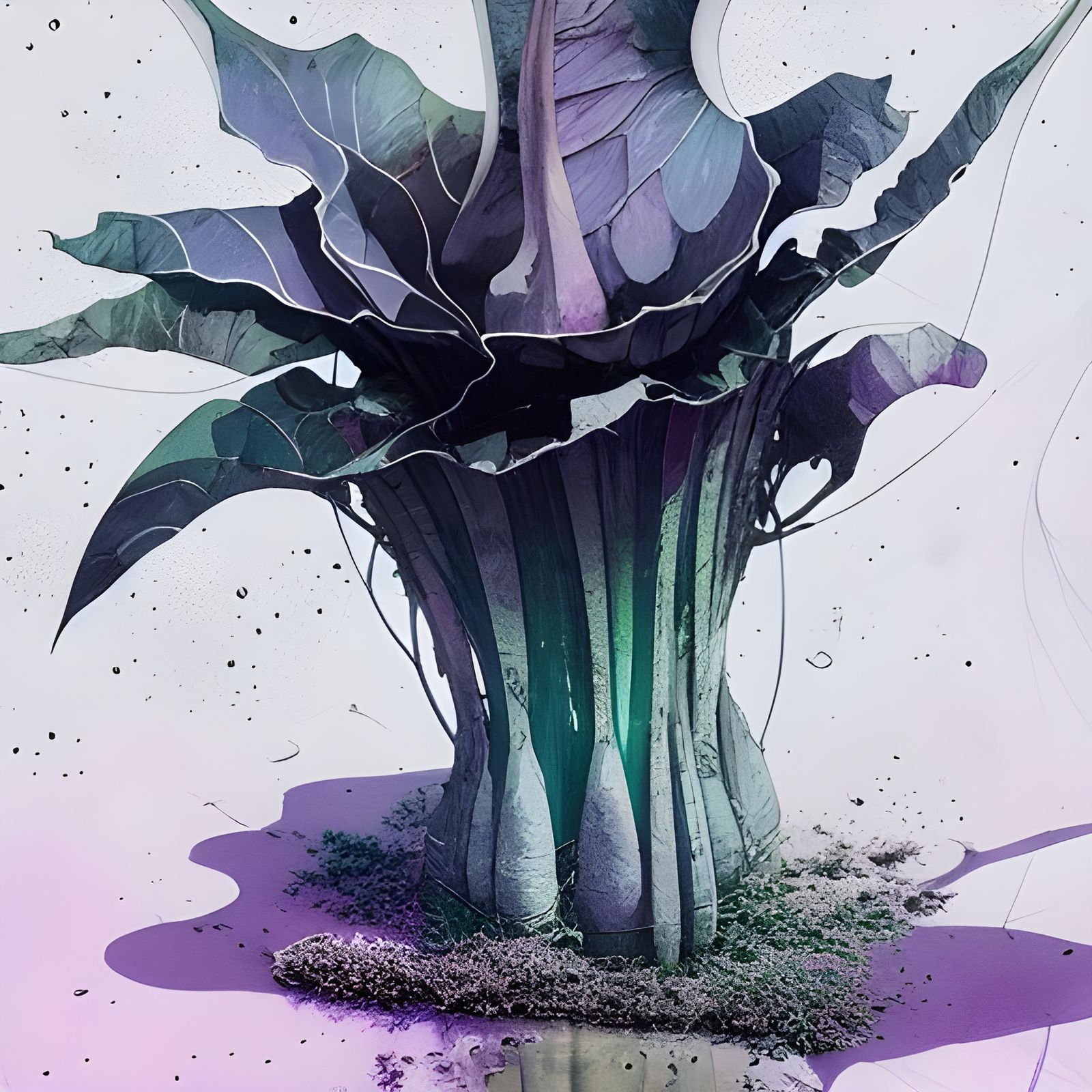 Moonlit Datura: A Cosmic Mixed Media Painting