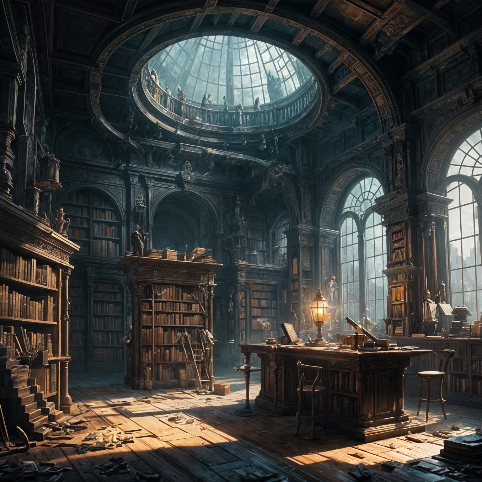 Mystical Bronze Lantern Illuminates Ancient Brick Walls in a...