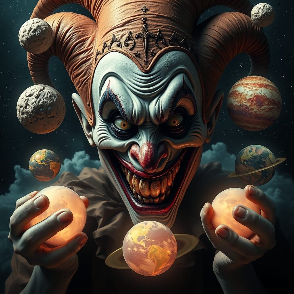 Grotesque Jester in Cosmic Juggling Act