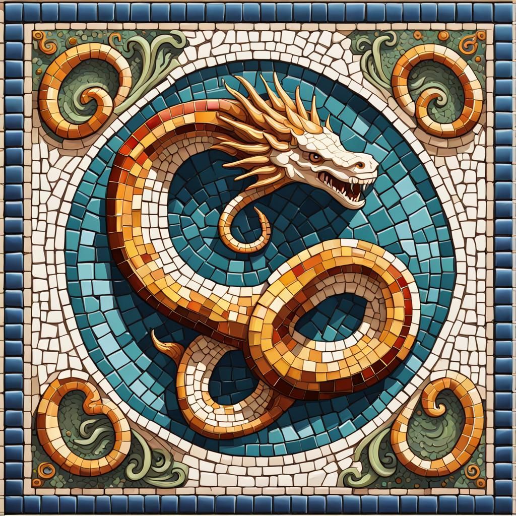 Byzantine Mosaic Sea Serpent Profile in Roman Style