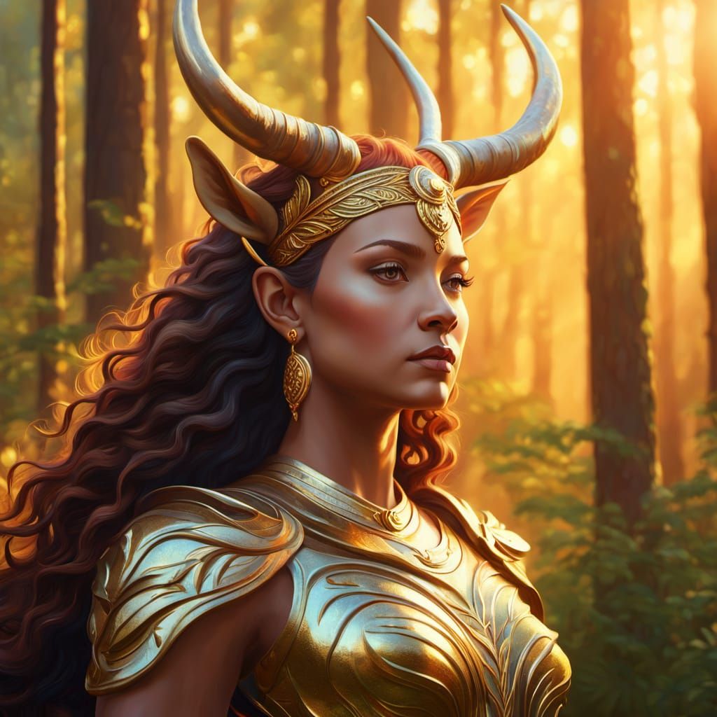 Earthy Taurus Goddess in Forest Oil Painting