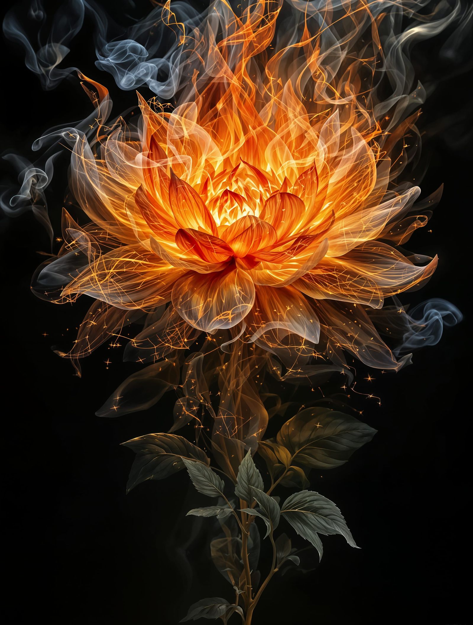 Fiery Flower in Shades of Orange, Yellow, and Red