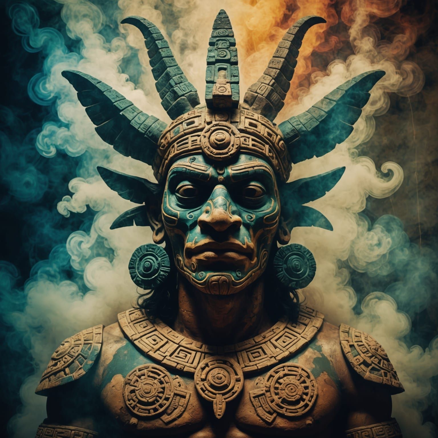 Camazotz: Mayan Bat God in Fresco Style