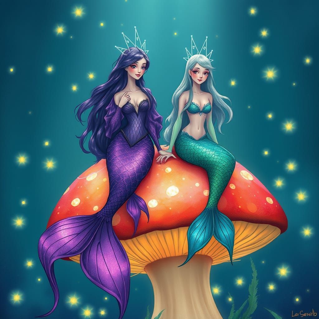 Mermaid Queens on an Underwater Mushroom