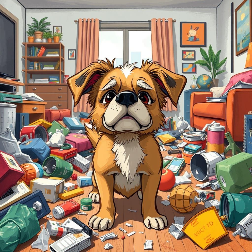 Mischievous Dog Caught in the Act of Chaos