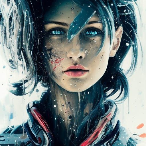 Hyperrealistic Female Student in Splash Art Style