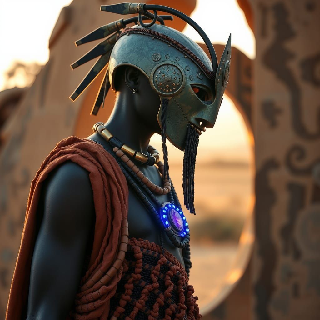 Afrofuturistic Masai Warrior by a Portal