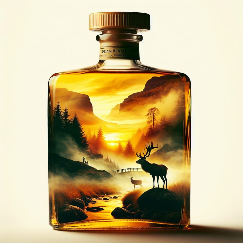Whisky Sunset: Double Exposure Oil Painting