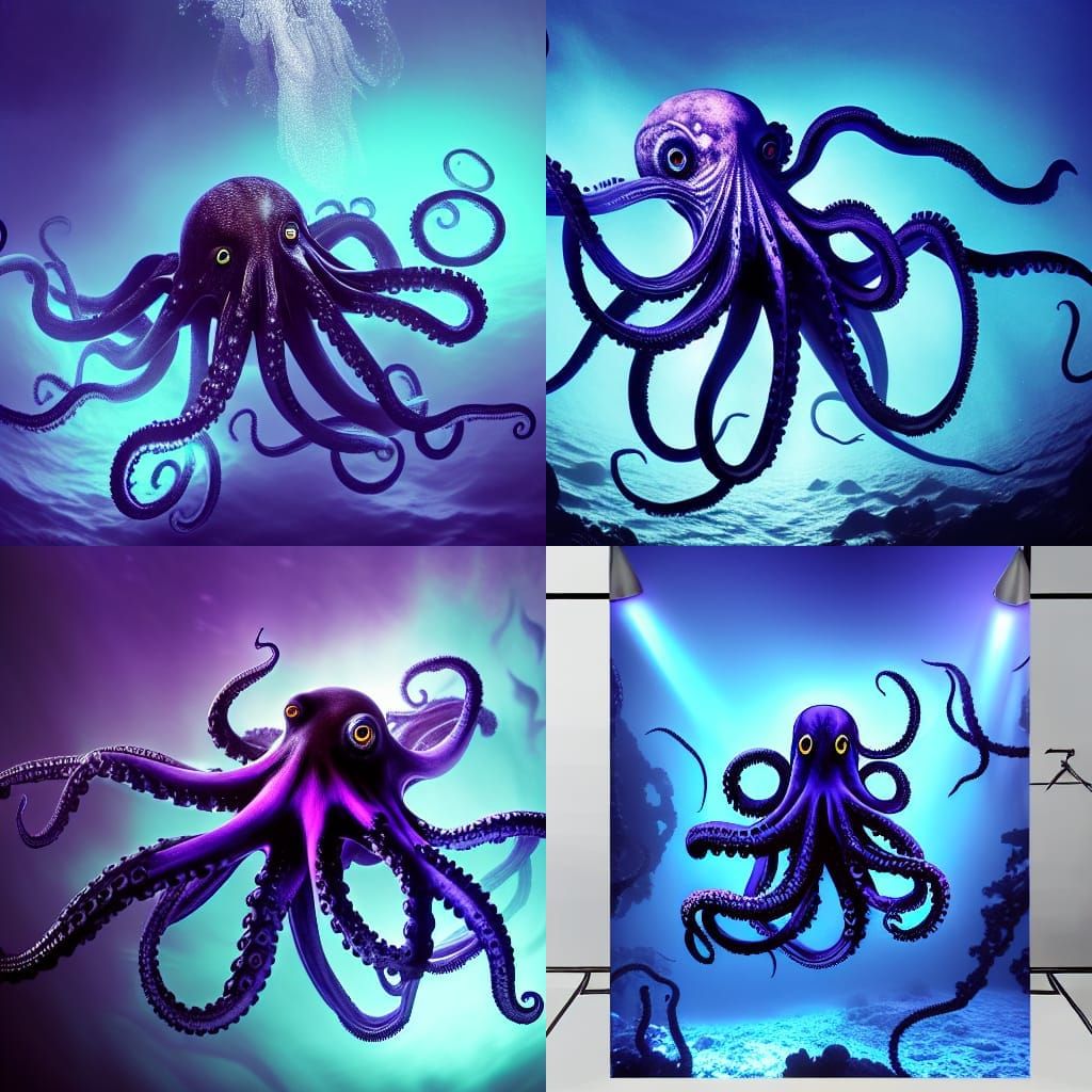 Underwater Man with Octopus Tentacles in Photorealistic Styl...