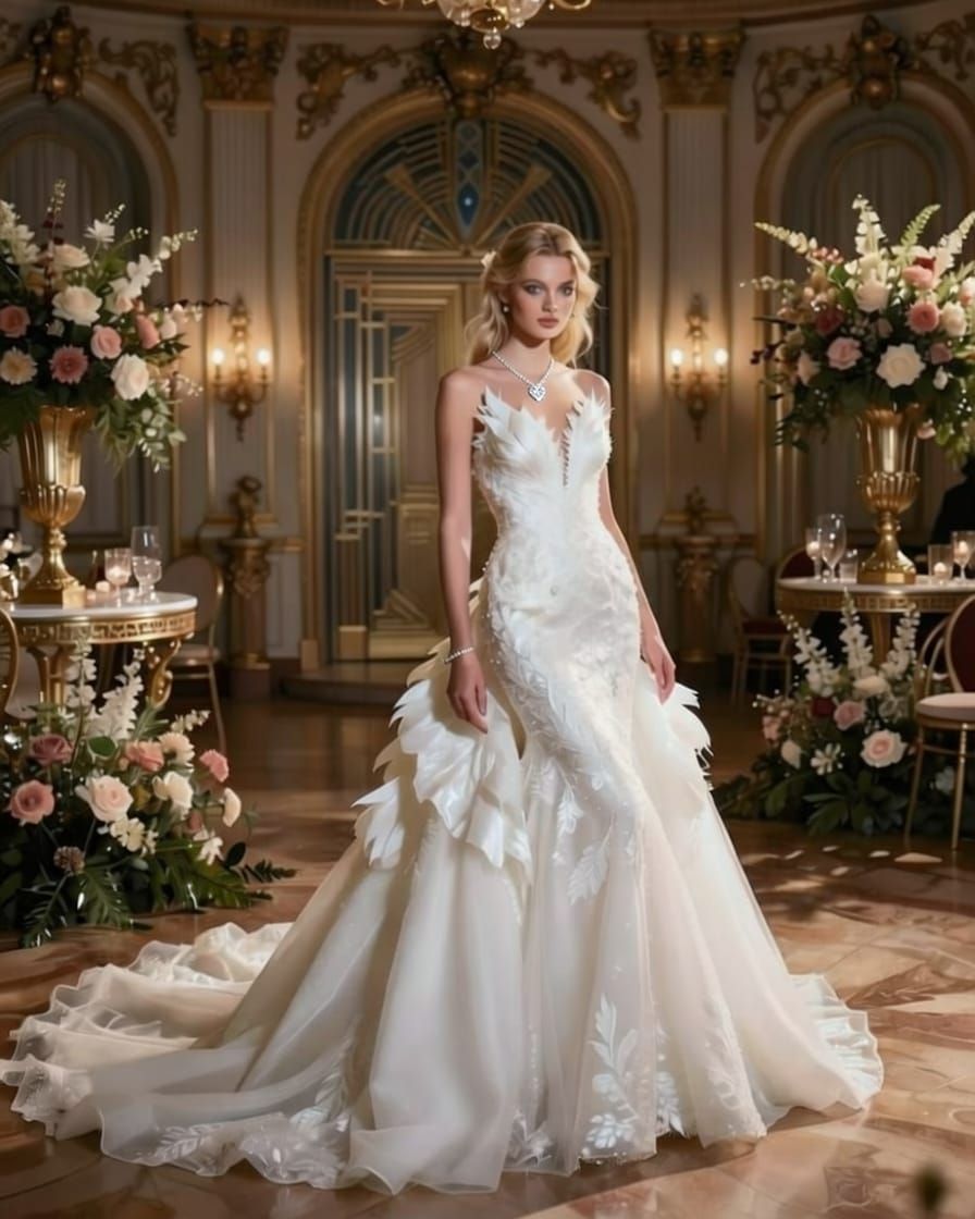 Elegant Swan Bride in Art Deco Setting