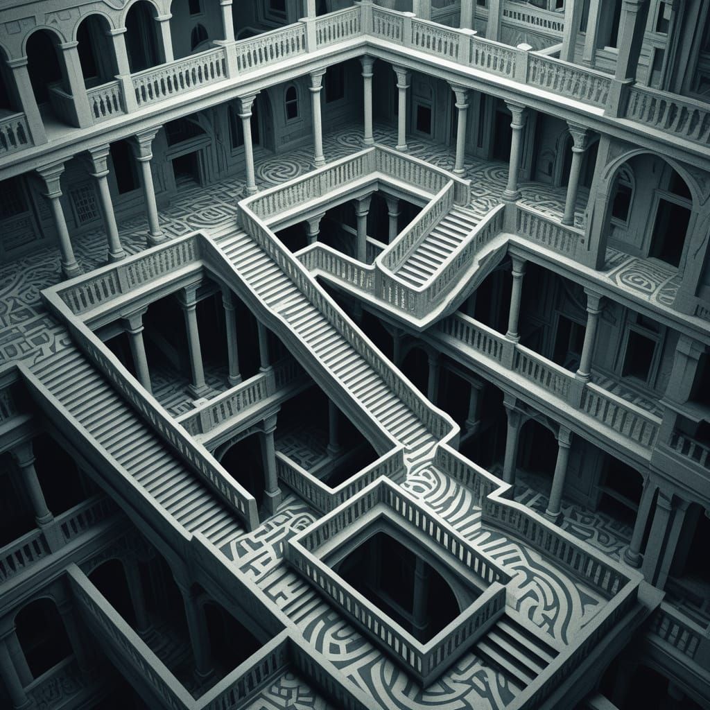 Lost Soul in Escher-like Surreal Dreamscape