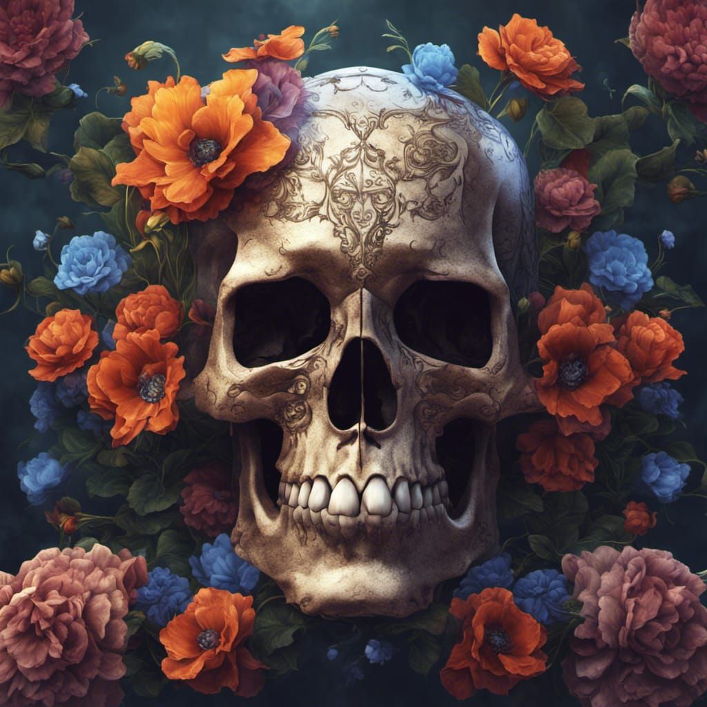 Floral Skull: Detailed Matte Painting