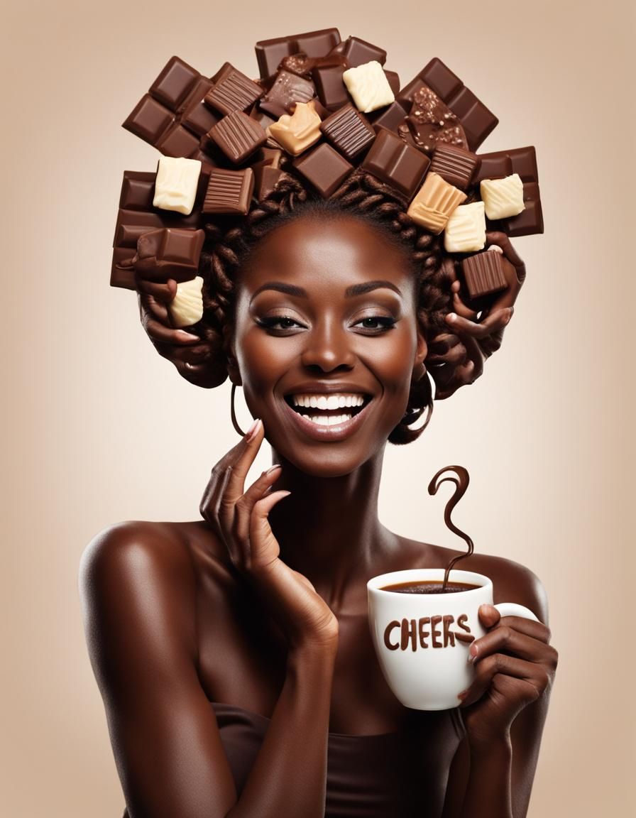 Charming Chocolate Woman with Coffee and Cheers