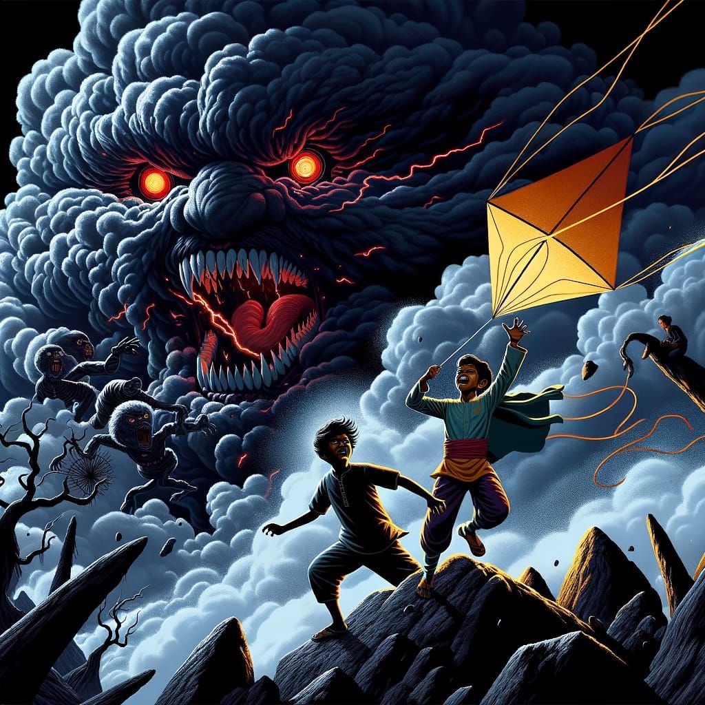 Boys Confront Lightning Cloud Monster on Summit