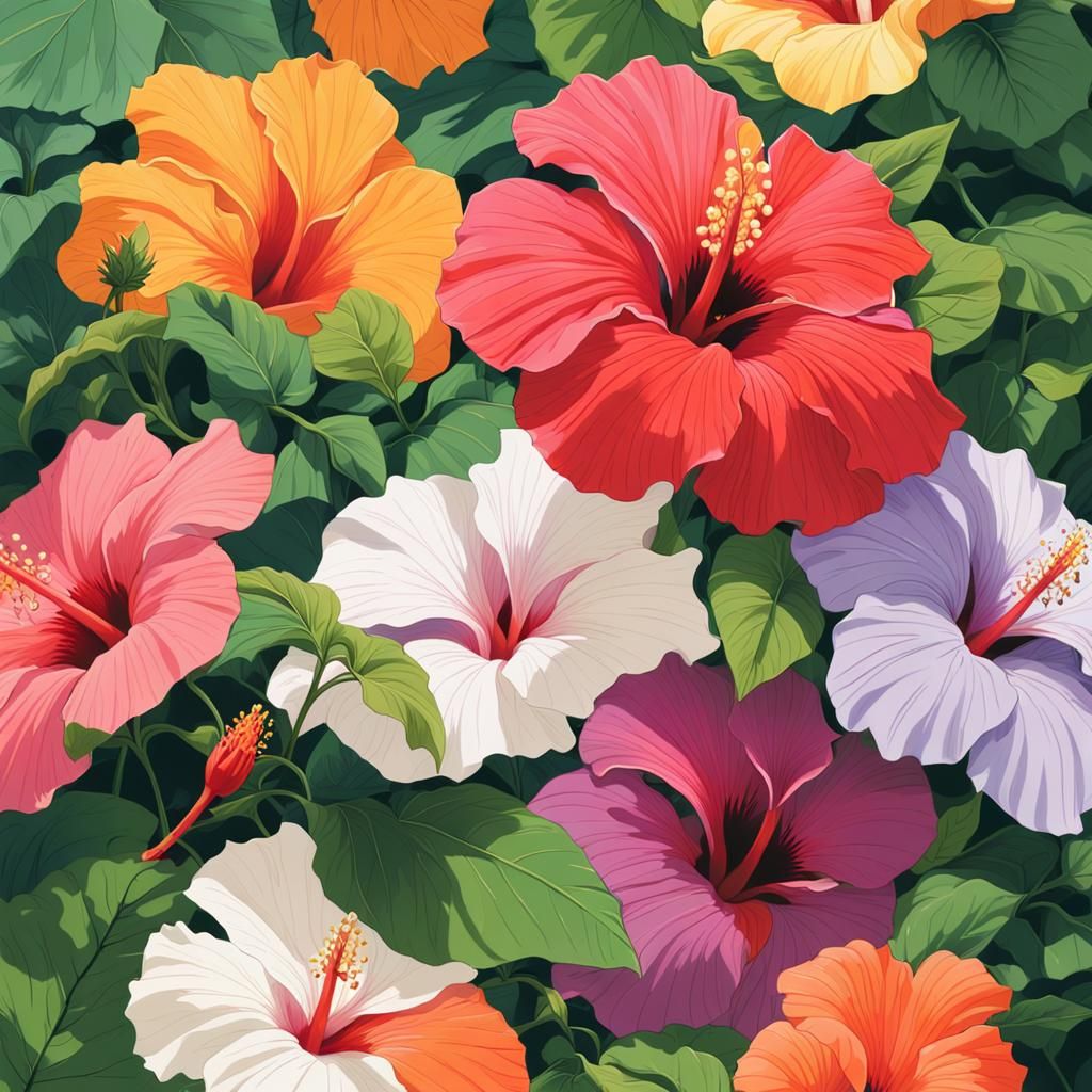 Hibiscus Flowers in Anime Style, Studio Ghibli
