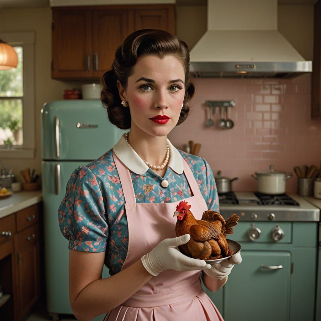 Fifties Housewife Unveils Burnt Chicken in Palm Springs Kitc...