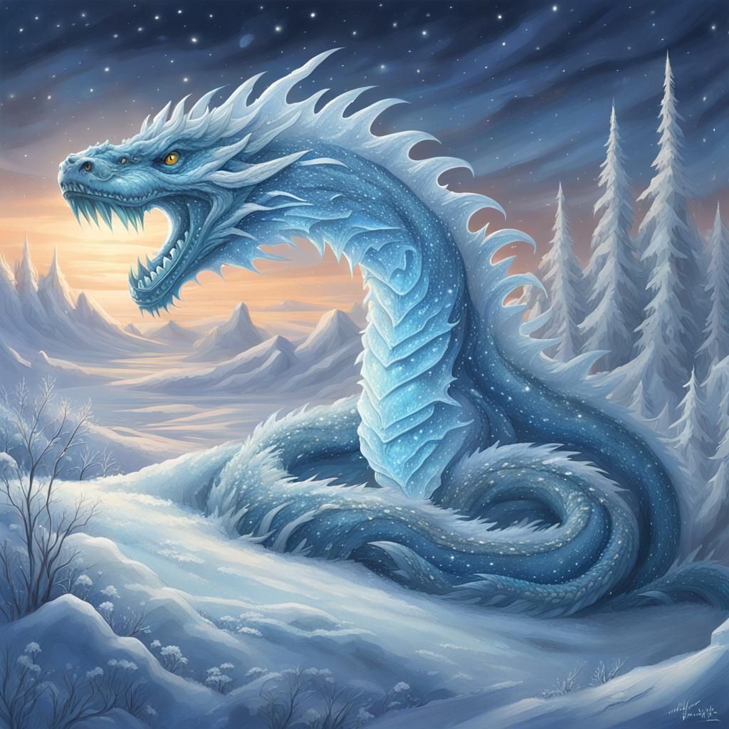Icy Frost Serpent in Graffiti Splash Art Style