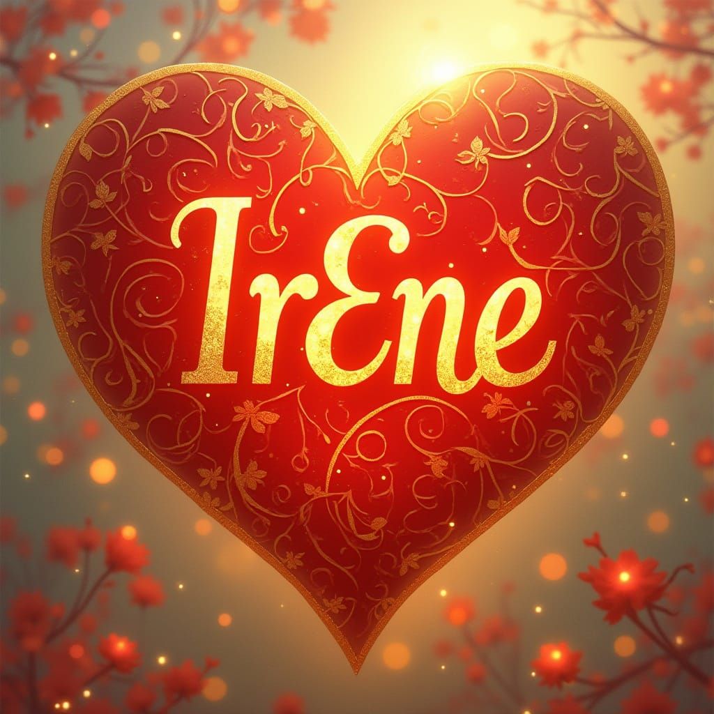 Golden Cursive Script in Art Nouveau Heart with Impressionis...