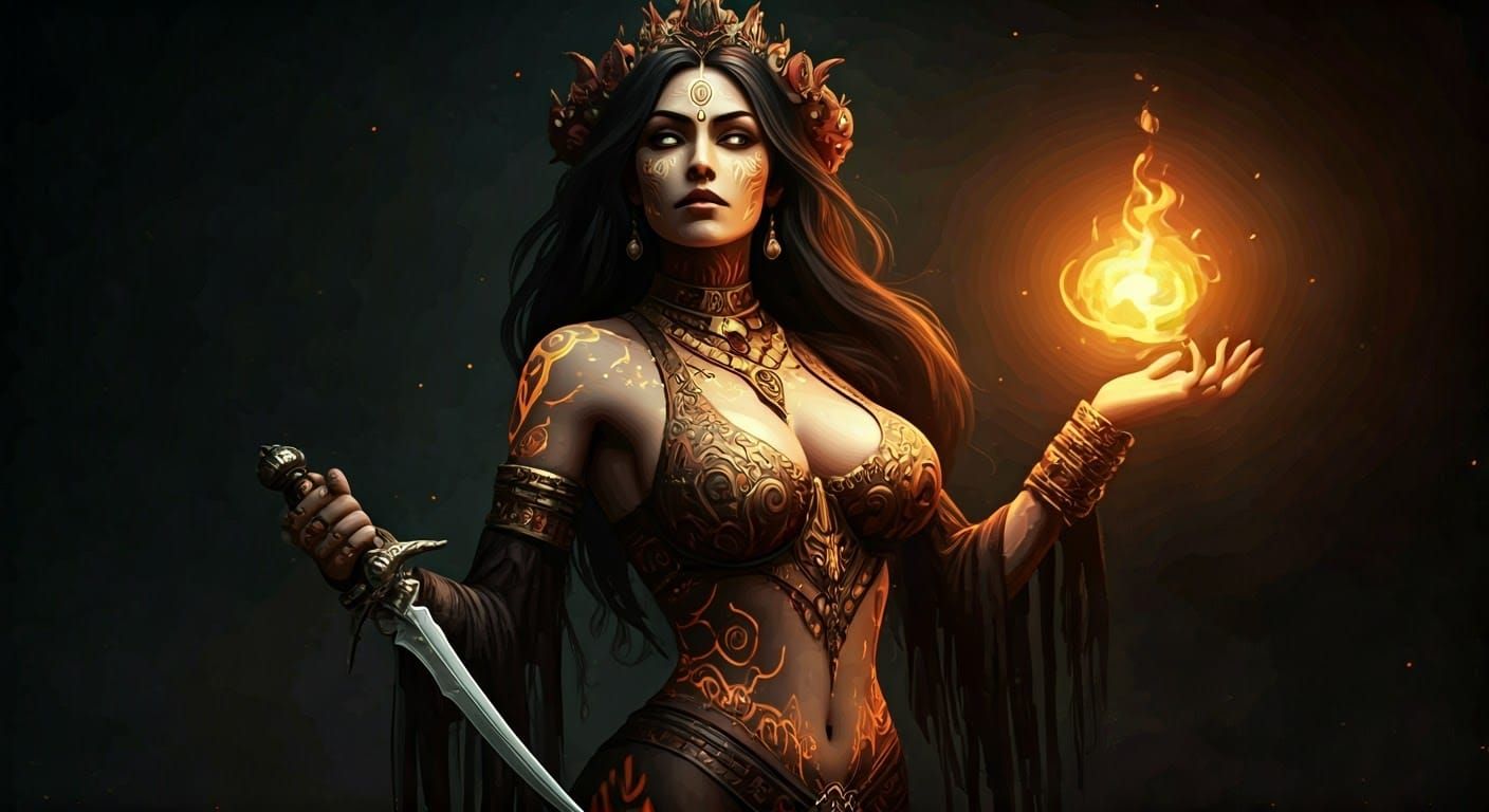 Mexican Witch Casting a Spell, Comic Book Style