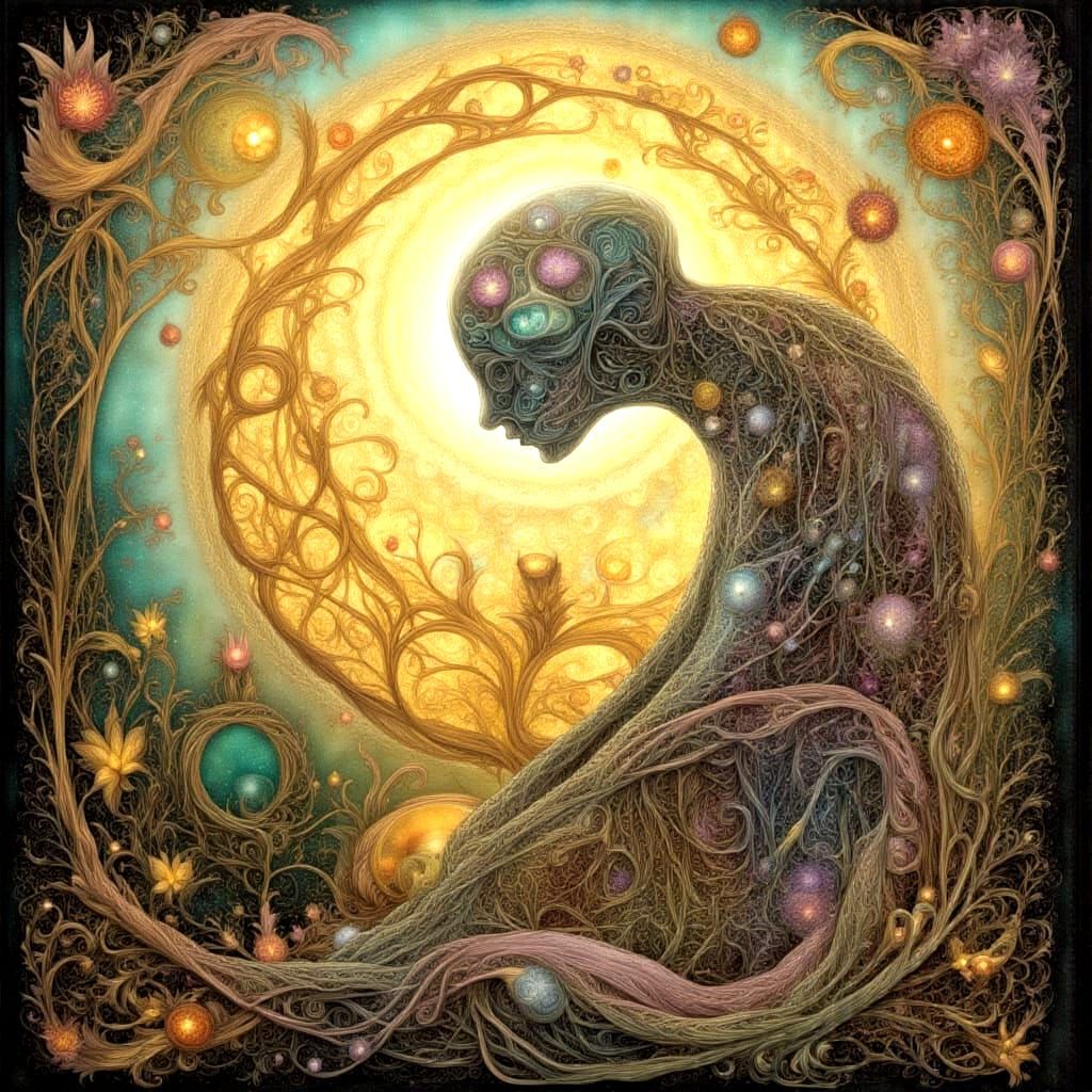 Ethereal Goblin Goddess in Patchwork Mixed Media