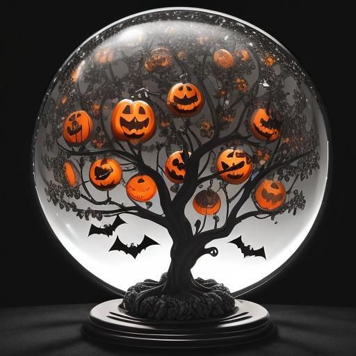 Halloween Tree in Glass Ball with Bright Light