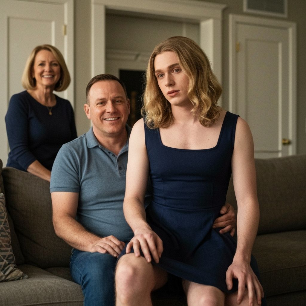 Young Man in Navy Dress on Laps