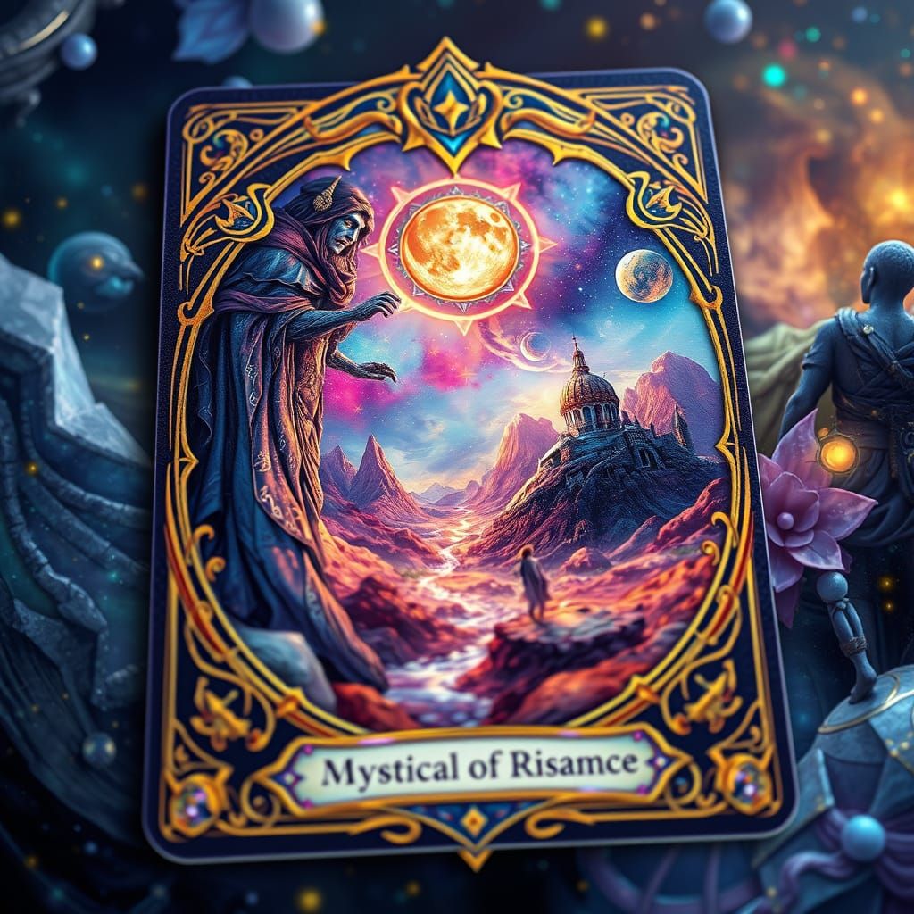 Mystical Trading Card with Golden Borders and Shimmering Foi...