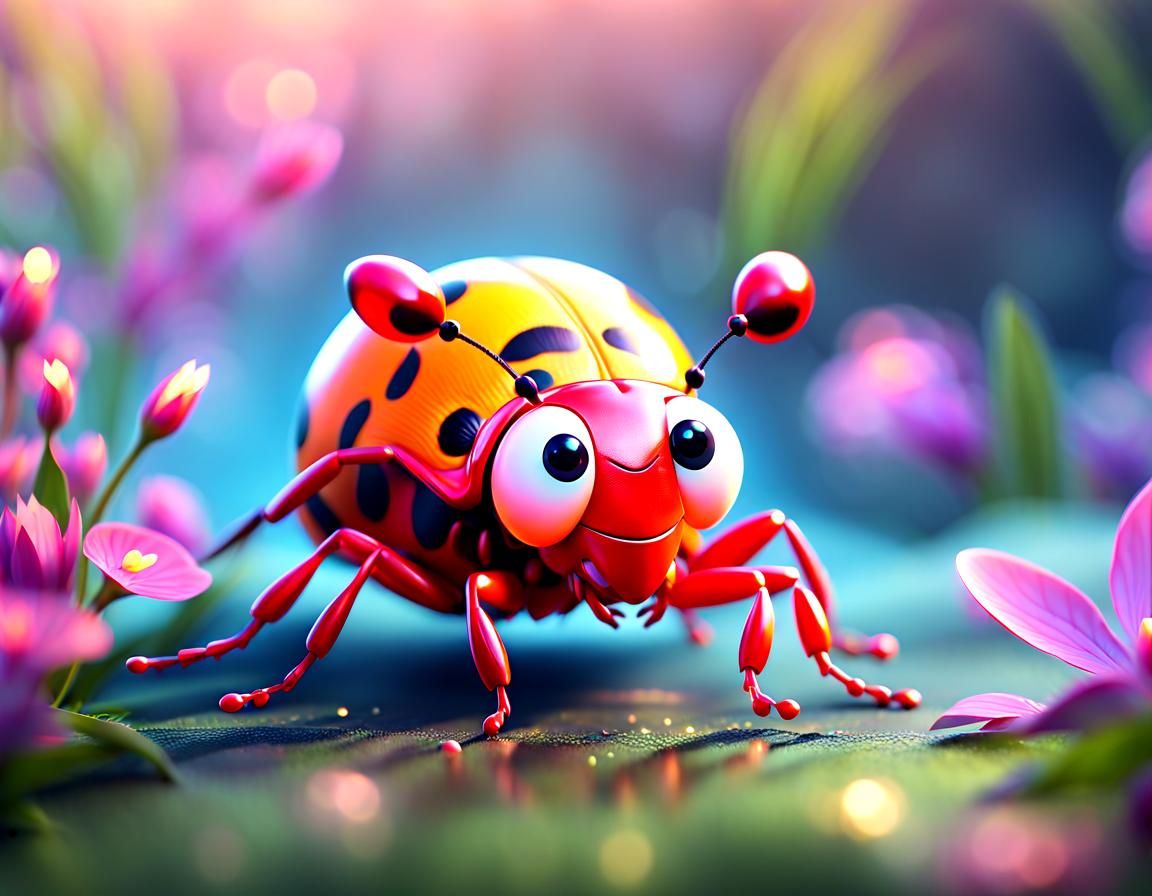 Adorable Glowing Bug in Pixar Style, 3D Digital Art