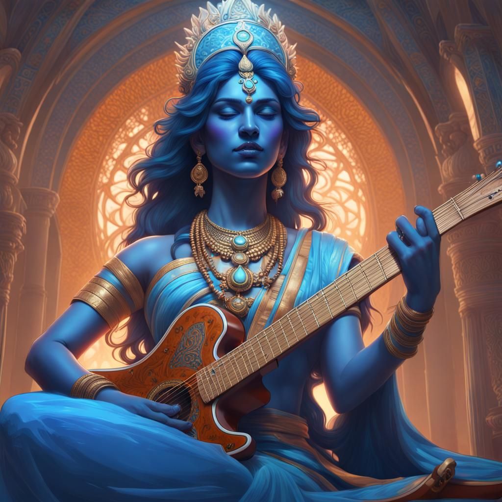 Blue Hindu Goddess Plays Nirvana on Guitar