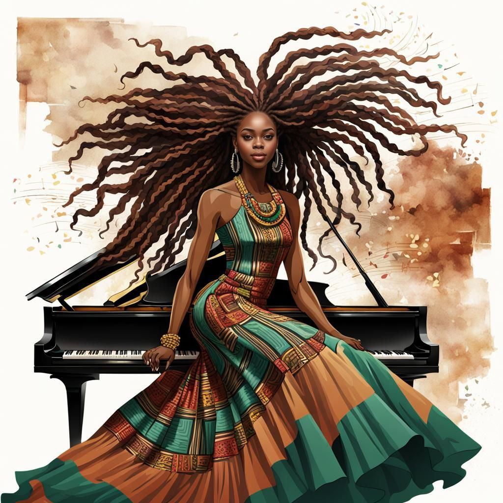 African American Woman Celebrates Music on Piano