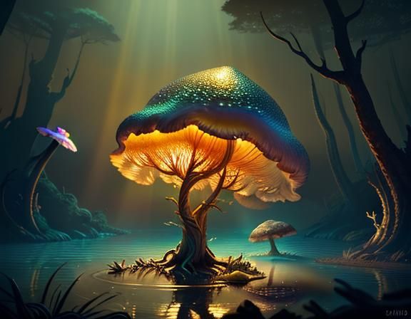 Female Amphibioid in Misty Pool: 3D Game Art