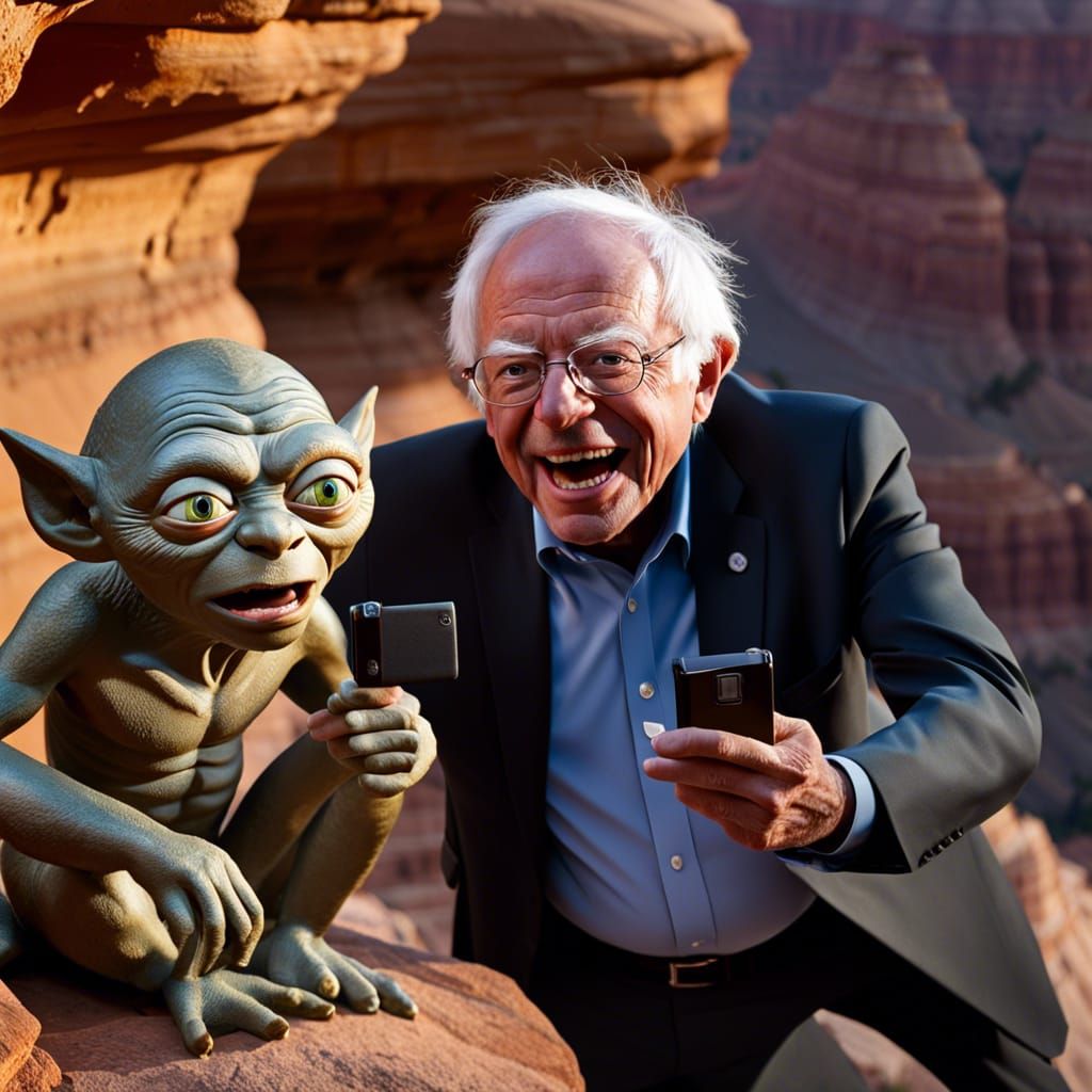 Bernie Sanders takes a selfie with Gollum at the Grand Canyo...