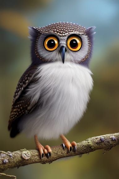 Adorable Baby Owl with Big Eyes in Garden