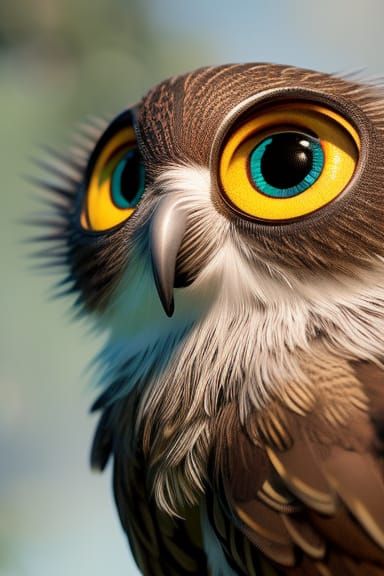 Charming Baby Owl with Big Eyes in Roses