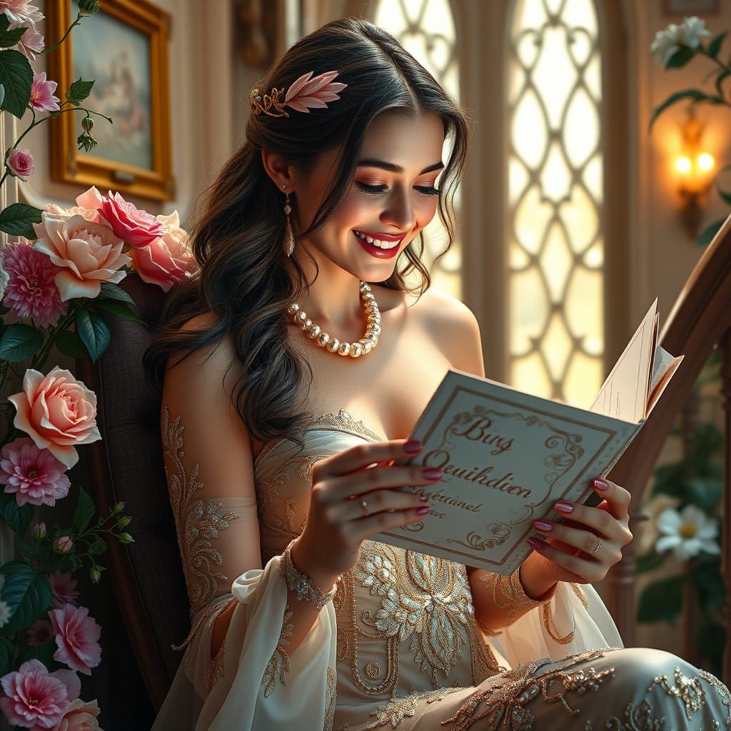 A Young Welsh Woman Reads in a Luxurious Setting