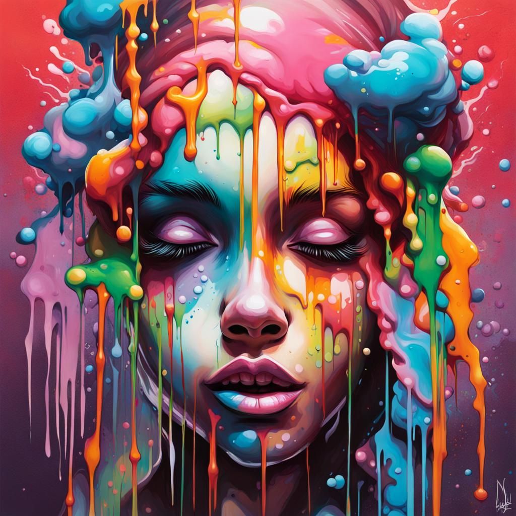 Dreamy Face in Graffiti Splash Art Style