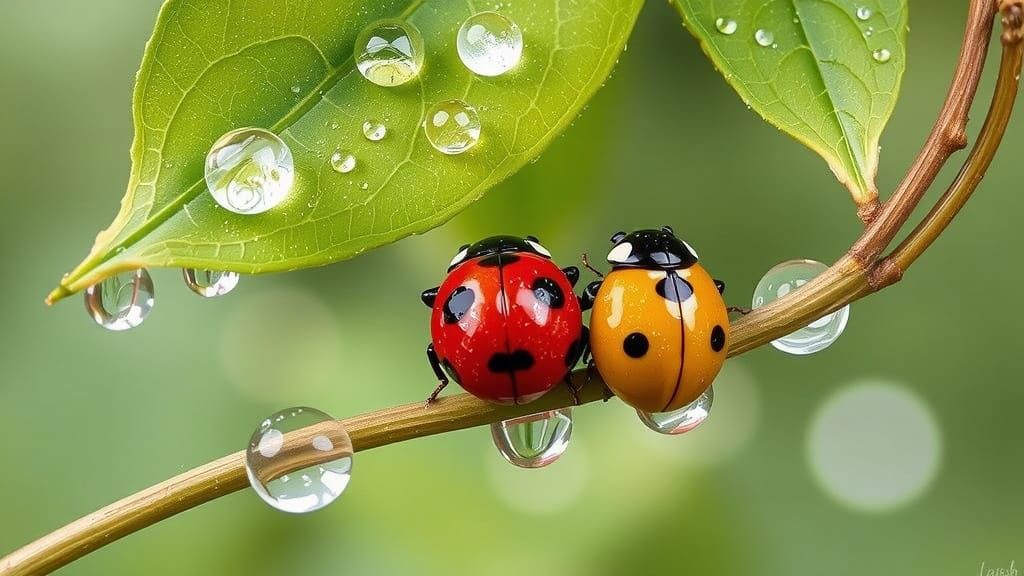 Ladybirds in Sparkling Spring Rain