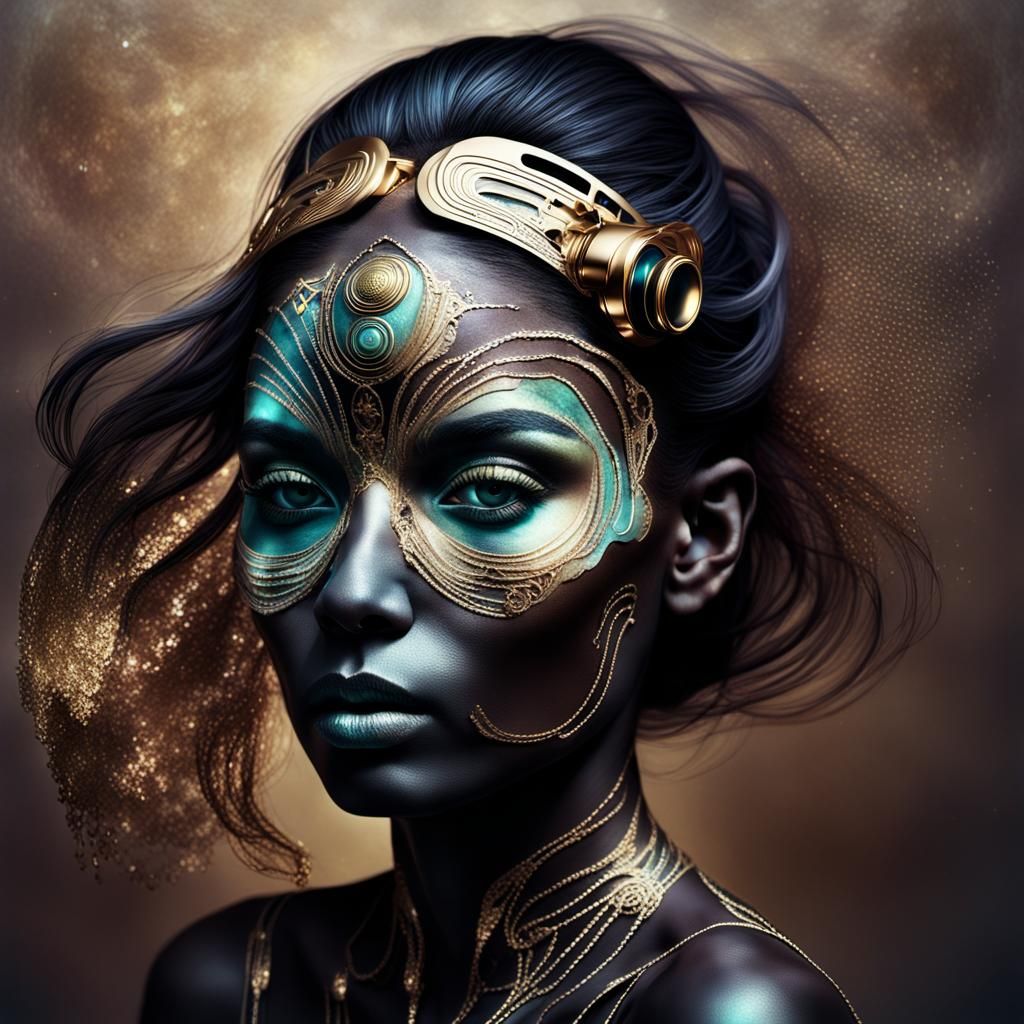 Futuristic Grunge Goddess with Shimmering Mica Skin