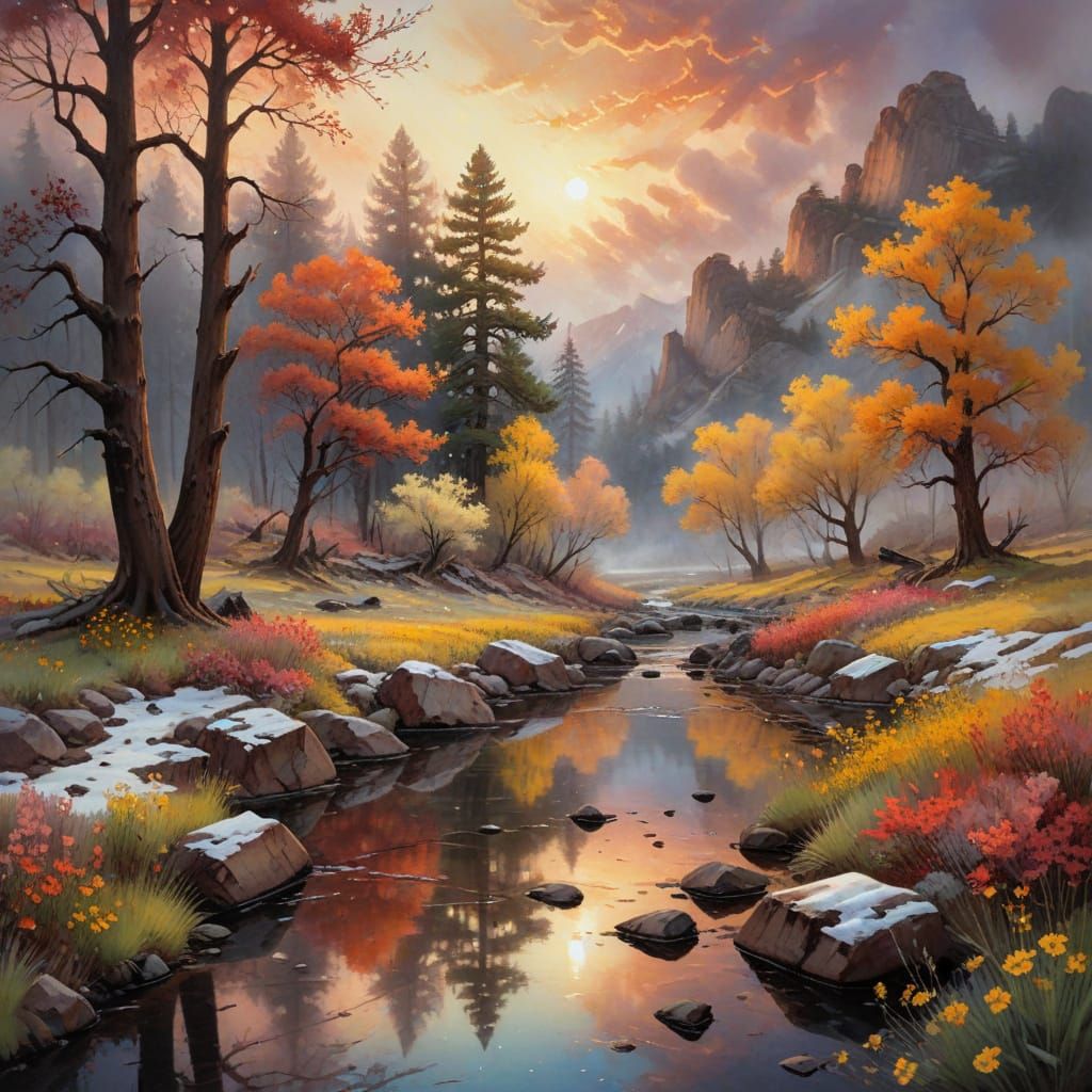 the landscape emerges like watercolor and ink with twilight ...