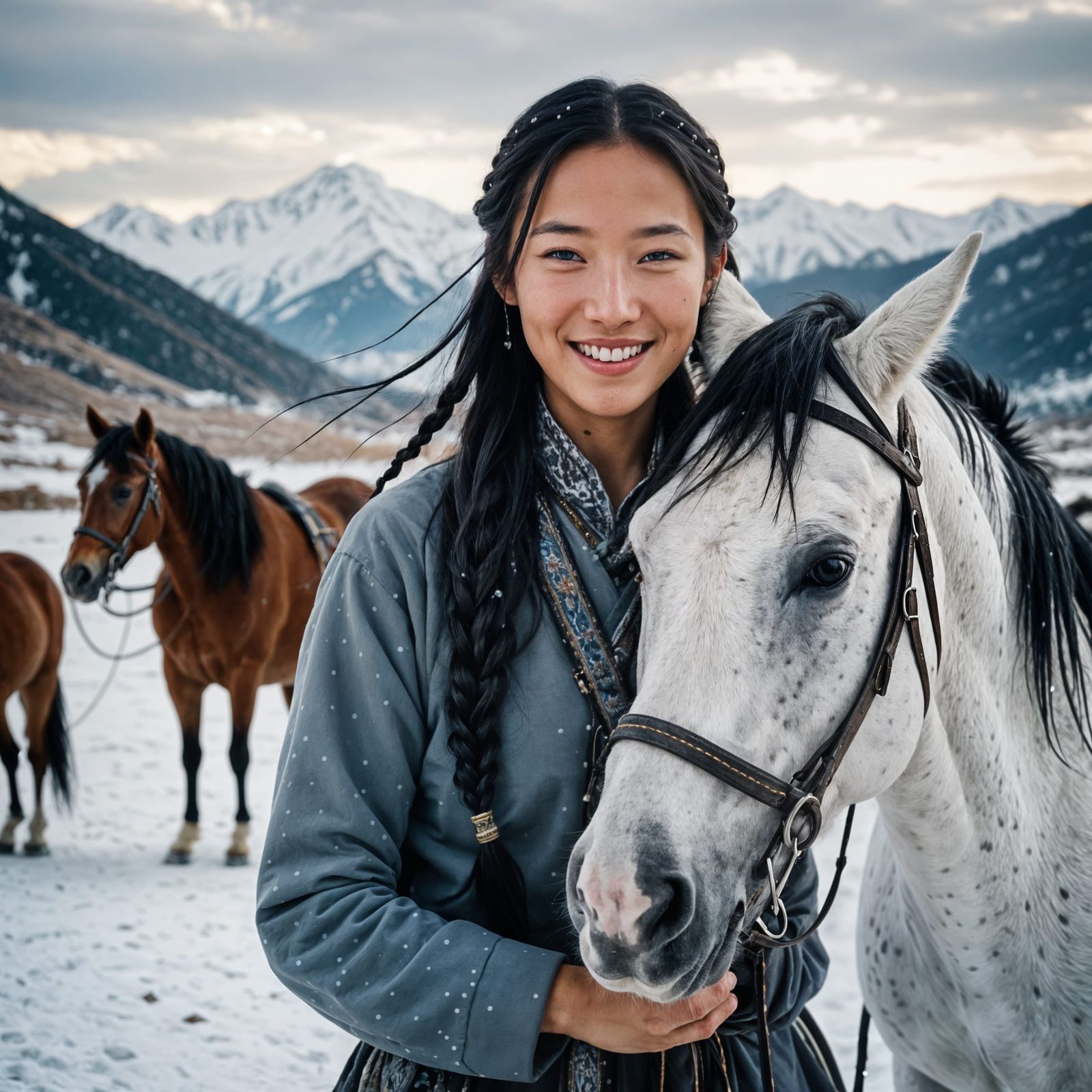 Mongolian Snow Maiden in Winter Wonderland