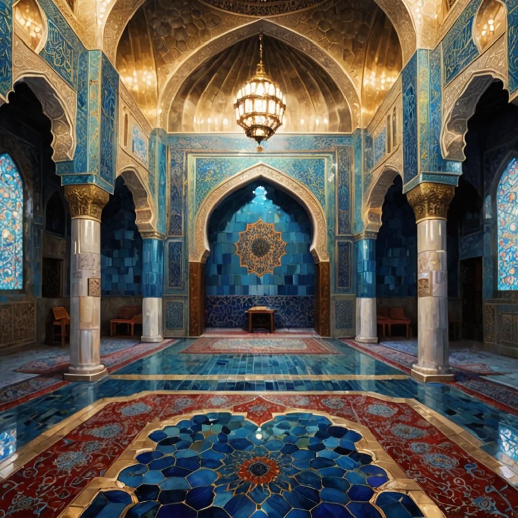 Magnificent Octagonal Mosque Interior in Impressionist Style